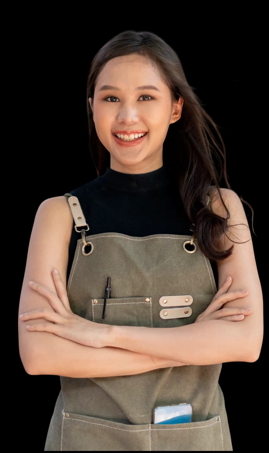 Food and beverage business owner wearing an apron